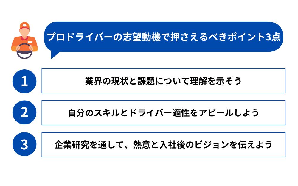 プロドライバーの志望動機で押さえるべきポイント3点